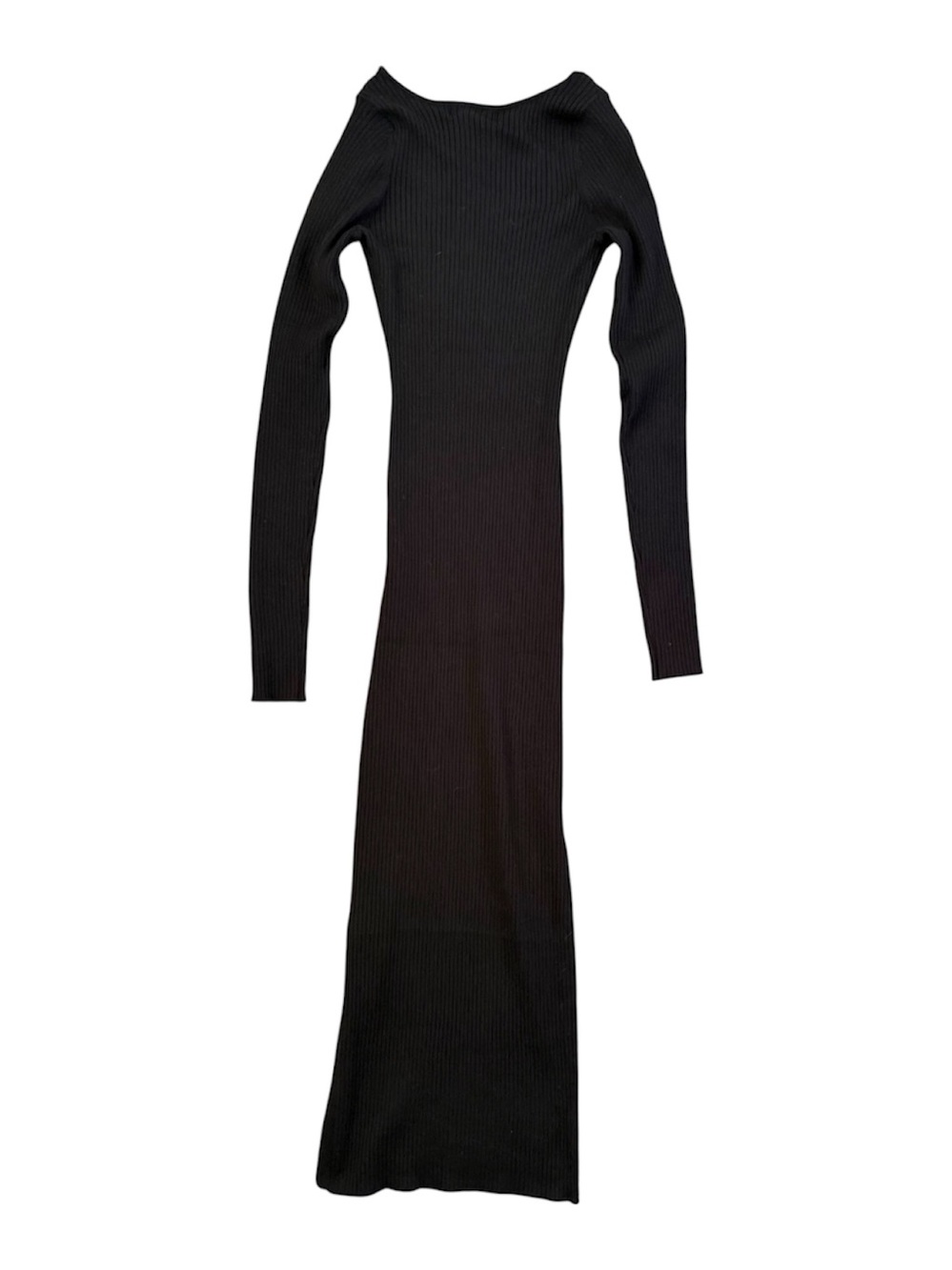 L’Academie Black Ribbed Side Slit Long Sleeve Maxi Dress NWT - Picture 4 of 10